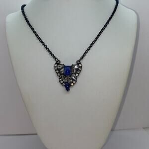 Black-Tone Blue Clear Rhinestone Necklace